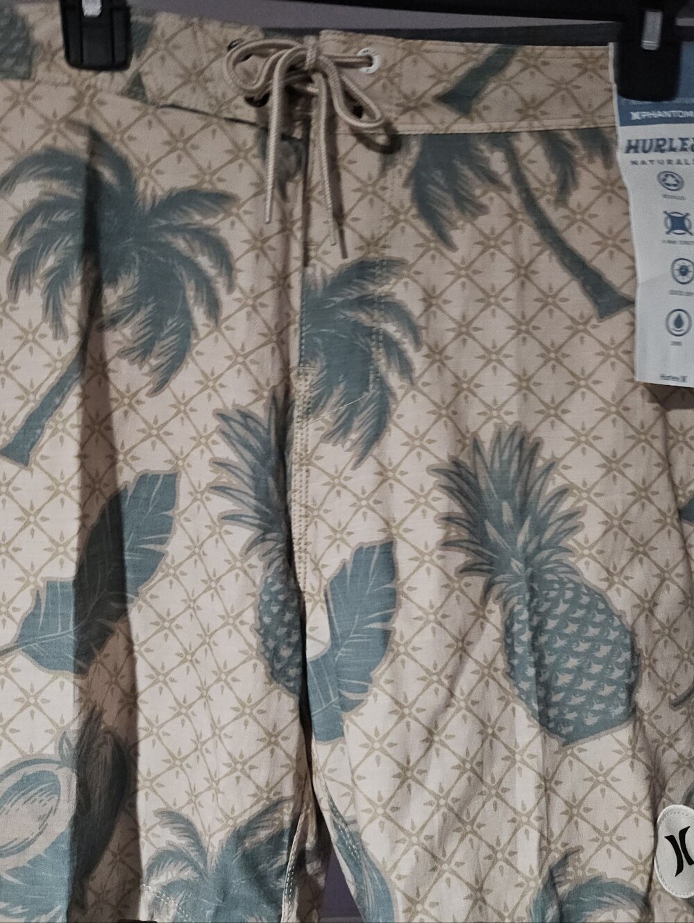 Hurley Men’s Beige and Teal Tropical Pineapple Swim Shorts